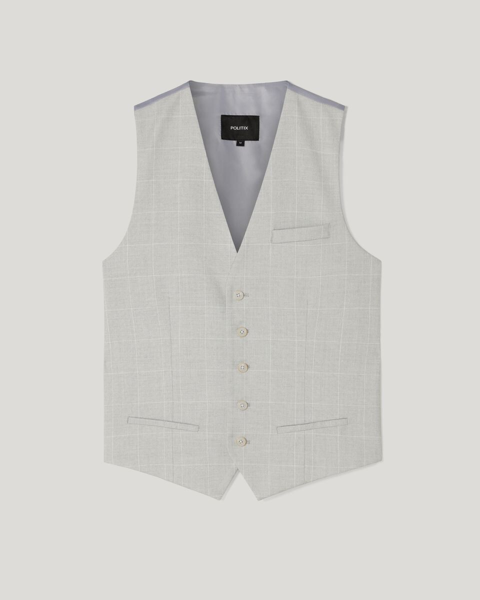 5 Button Windowpane Check Vest, Grey Check, hi-res